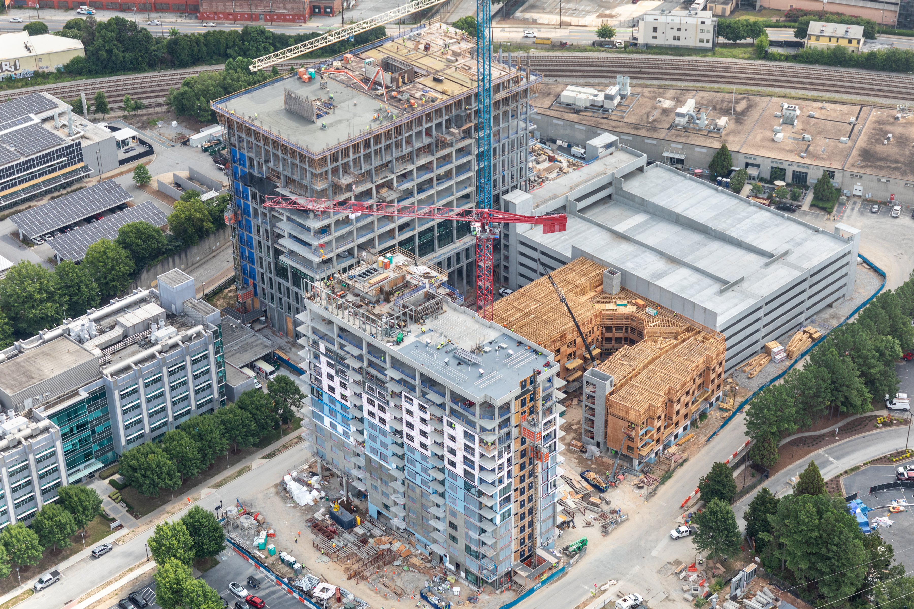 Phase I of Science Square, which includes the Science Square Labs building, the apartment community, and a new parking deck, are all on schedule to be completed in March 2024.

Photo courtesy of Aerial Innovations Southeast.&nbsp;
