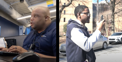 Image of a person calling GTPD and showing them via video chat where there are