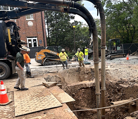 Jim Stephens, vice president of Infrastructure and Sustainability, oversees excavation efforts in Harrison Square.