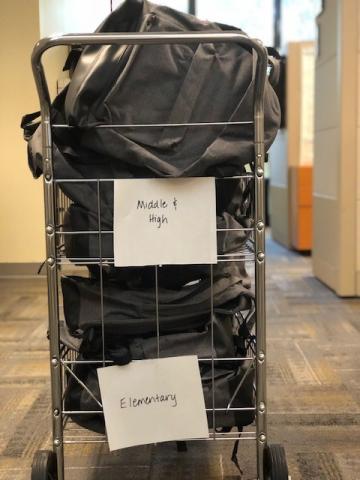 School supplies ready for pickup.