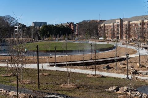 View of the EcoCommns from granite outcropping. 